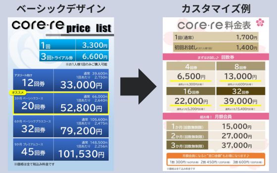 店舗に合わせたデザイン変更